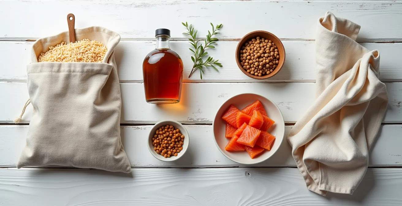 Canadian wild rice, dried mushrooms, and maple syrup arranged with Nordic-inspired ingredients