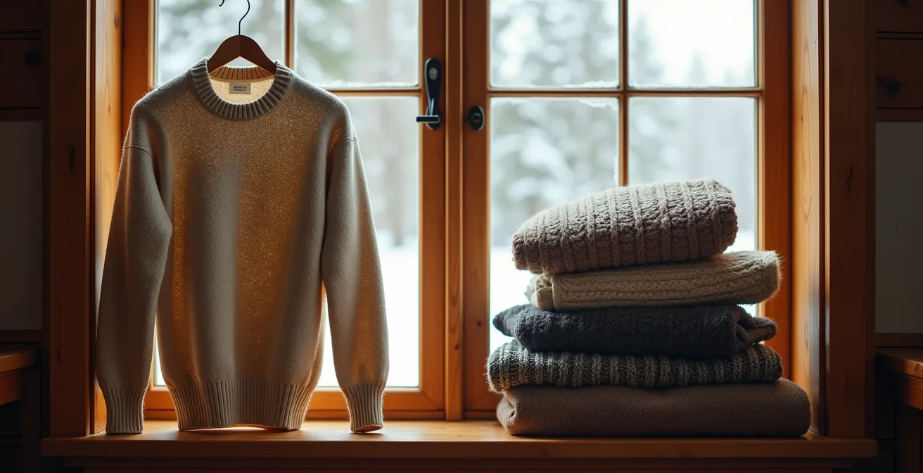 Visual comparison of wool sweater longevity versus synthetic alternatives over five years