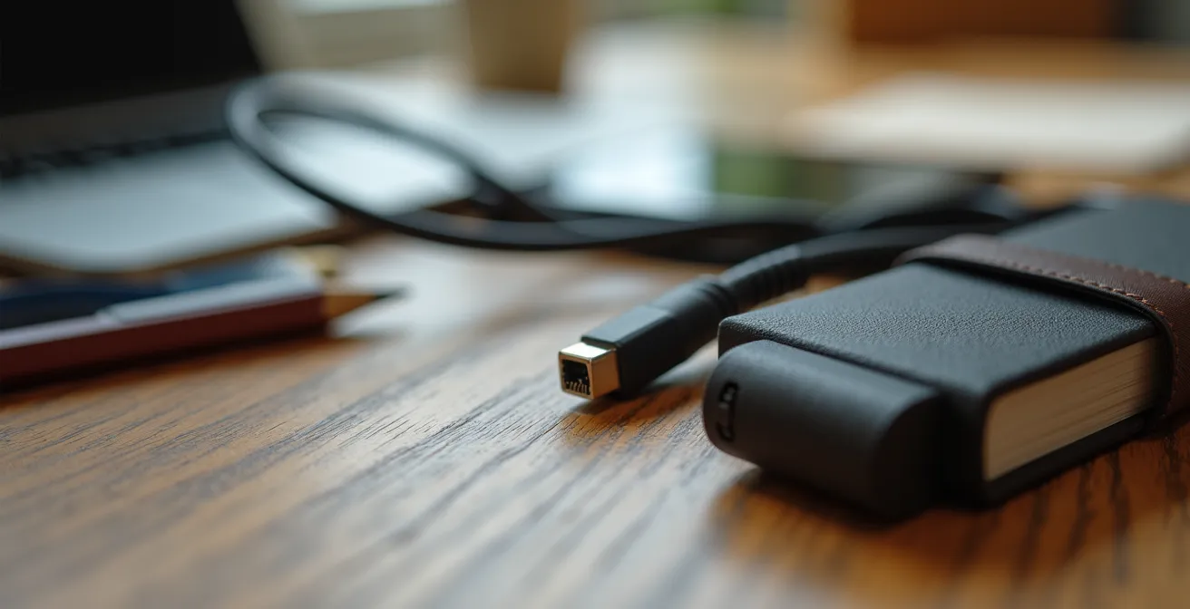 Extreme close-up of organized desk setup for online proctored examination
