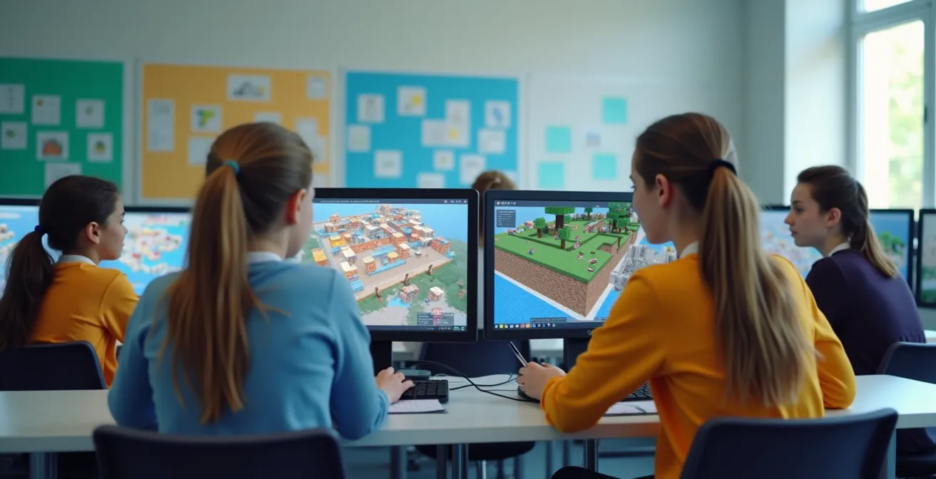 Students using Minecraft Education for collaborative STEM projects
